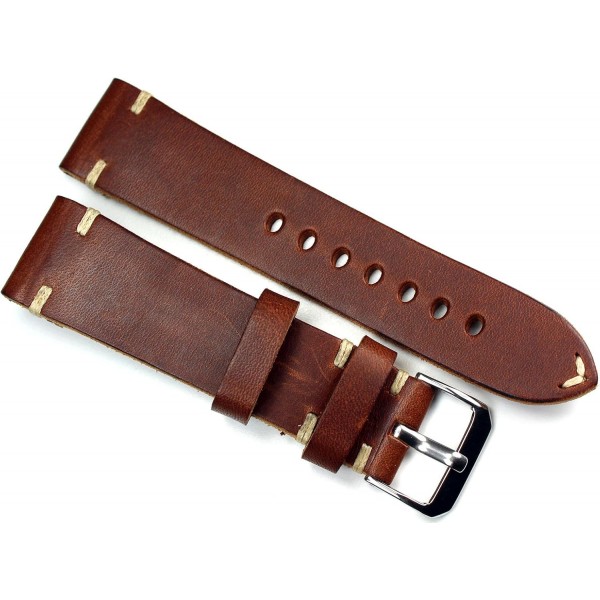 RIOS 22mm 핸드메이드 가죽 밴드, 화이트, 스티치, 22mm, 20mm, 레트로 룩, 스트랩