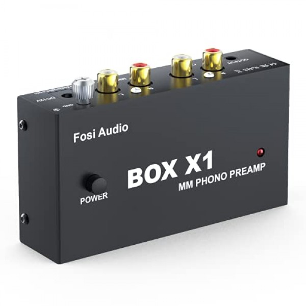 Fosi Audio Box X1 MM 턴테이블용 포노 프리앰프 미니 스테레오 오디오 HiFi 축음기/턴테이블 프리앰프(3.5mm 헤드폰 및 12V 전원 공급 장치가 있는 RCA 출력 포함)
