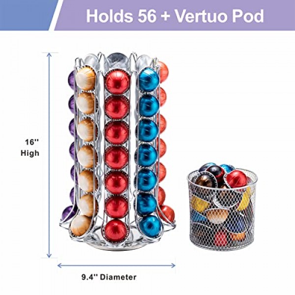 네스프레소 포드 홀더, Vertuo 포드 홀더 회전식 스탠드 보관함, 360도, 네스프레소 Vertuo용 크롬 커피 포드 홀더 정리함, 포드 80개