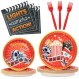 DECORLIFE 영화 나이트 용품 24인분, 영화 파티 접시 및 냅킨, 영화 테마 파티 장식용 일회용 식기 세트, 총 96개