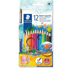 Staedtler 14410NC12 - 노리스 클럽 수채화 색연필 12가지 선명한 색상 + Pritt 풀 스틱 안전하고 어린이 친화적인 풀 스틱 4개 세트 1케이스 12색 색연필