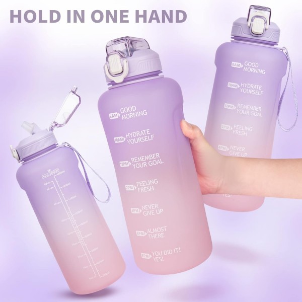DEARRAY 2리터 대형 물병 with 빨대 & 타임 마커 2L BPA Free Motivational Water Bottle with Time 2000ml Motivational Sports Bottle for Gym, Fitness, Hiking (Light Purple/Light Pink) 라이트 퍼플 / 라이트 