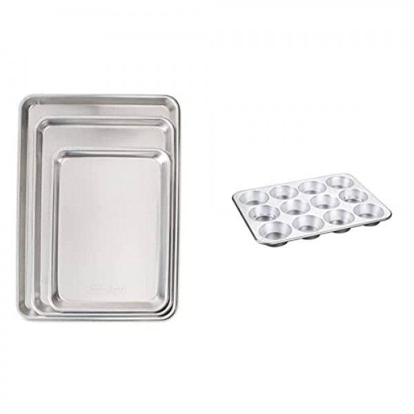 Nordic Ware 3피스 베이커즈 딜라이트 세트 + Nordic Ware 천연 알루미늄 상업용 머핀 팬, 12컵