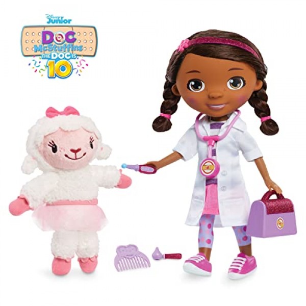 Disney Junior Doc McStuffins 10주년 기념 검진 인형 및 액세서리, 3세 이상용 공식 라이선스 아동 장난감, Just Play의 선물 및 선물