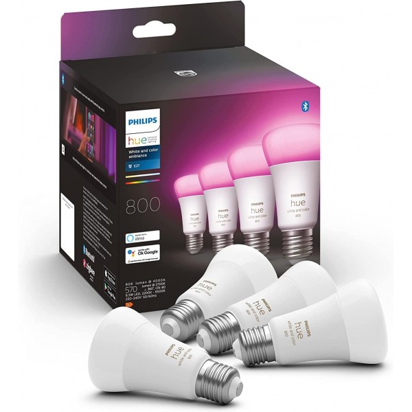 Philips Hue White & Color Ambiance E27 4개들이 팩, 4x570lm, 밝기 조절 가능, 최대 1600만 가지 색상 & White & Color Ambiance GU10 3개들이 팩, 3x350lm, 밝기 조절 가능, 최대 1600만 가지 색상