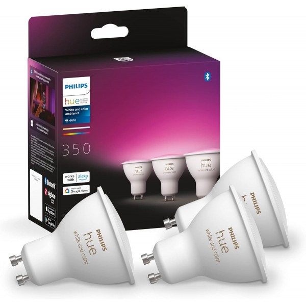 Philips Hue White & Color Ambiance E27 4개들이 팩, 4x570lm, 밝기 조절 가능, 최대 1600만 가지 색상 & White & Color Ambiance GU10 3개들이 팩, 3x350lm, 밝기 조절 가능, 최대 1600만 가지 색상