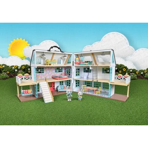 Sunny Days Entertainment Honey Bee Acres Buzzby Farmhouse – 독점 피규어 2개와 가구 액세서리 49개 | 15인치 인형의 집 놀이 세트 | 어린 이용 놀이 장난감 척