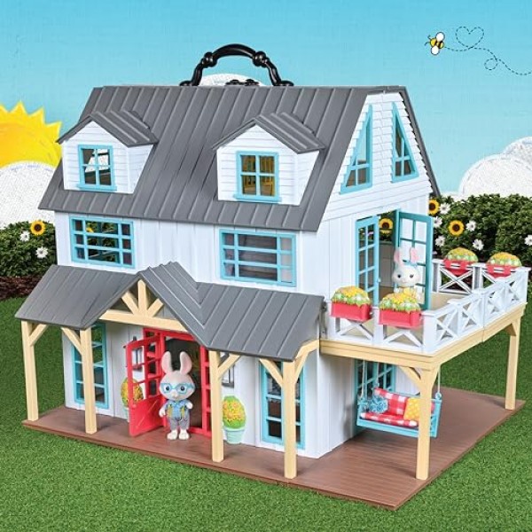 Sunny Days Entertainment Honey Bee Acres Buzzby Farmhouse – 독점 피규어 2개와 가구 액세서리 49개 | 15인치 인형의 집 놀이 세트 | 어린 이용 놀이 장난감 척