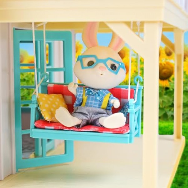 Sunny Days Entertainment Honey Bee Acres Buzzby Farmhouse – 독점 피규어 2개와 가구 액세서리 49개 | 15인치 인형의 집 놀이 세트 | 어린 이용 놀이 장난감 척