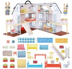 Sunny Days Entertainment Honey Bee Acres Buzzby Farmhouse – 독점 피규어 2개와 가구 액세서리 49개 | 15인치 인형의 집 놀이 세트 | 어린 이용 놀이 장난감 척