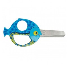 Fiskars 물고기 모티브가 있는 어린이용 동물 가위, 4세 이상, 길이: 13 cm, 오른손잡이 및 왼손잡이용, 스테인리스 스틸 칼날/플라스틱 손잡이, 파란색, 1003746
