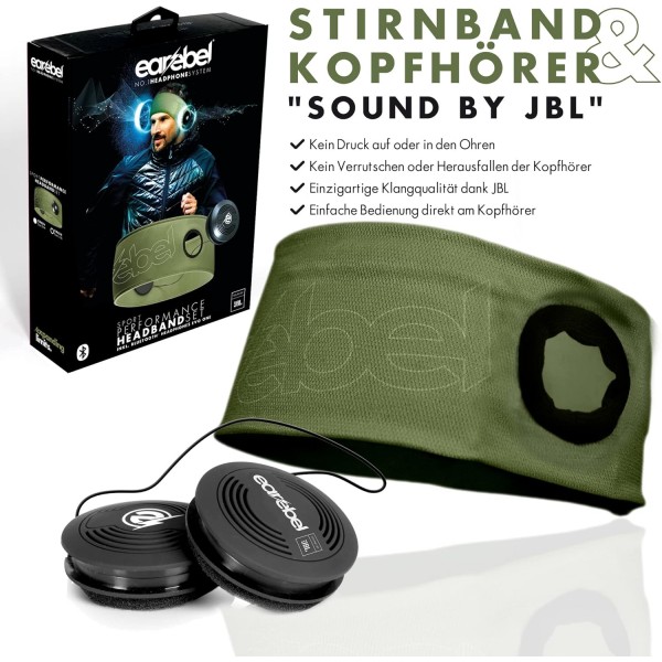 Earebel Sound by JBL Bluetooth 5.0 마이크 포함 온이어 헤드폰 - 달리기, 운동, 체육관, 훈련용 헤드폰이 있는 스포츠 성능 헤드밴드 아미 그린 - Apple UVM과 호환 가능. S/M그린
