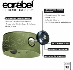 Earebel Sound by JBL Bluetooth 5.0 마이크 포함 온이어 헤드폰 - 달리기, 운동, 체육관, 훈련용 헤드폰이 있는 스포츠 성능 헤드밴드 아미 그린 - Apple UVM과 호환 가능. S/M그린