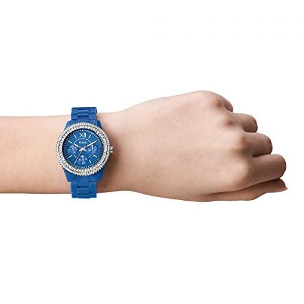 여성용 화석 시계 Stella Three-Hand Date, 스테인리스 스틸 시계, 케이스 크기 37mm