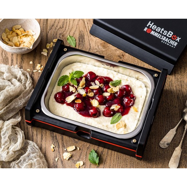 ROMMELSBACHER 전기 가열식 도시락 상자 HB 100 Heatsbox - 음식 가열용, 시간 사전 선택, 스테인리스 스틸 그릇(925ml), 운반용 뚜껑, 앱 및 수동으로 제어 가능, 100와트, 검정색