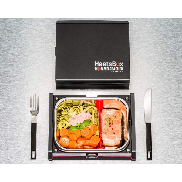 ROMMELSBACHER 전기 가열식 도시락 상자 HB 100 Heatsbox - 음식 가열용, 시간 사전 선택, 스테인리스 스틸 그릇(925ml), 운반용 뚜껑, 앱 및 수동으로 제어 가능, 100와트, 검정색