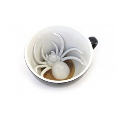 Creature Cups SPIDER 세라믹 컵(11온스, 검정색 외부) - 오싹한 컵 - 머그 안에 숨겨진 3D 동물이 마시면 ​​나타납니다. - 생일, 휴일, 으스스한 음료 용기 커피 및 차 애호가