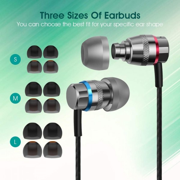 Samsung, Huawei, Xiaomi, iPhone 6/SE 및 모든 3.5mm 잭 장치와 호환되는 엉킴 방지 케이블 헤드셋이 장착된 Walkerfit HiFi 스테레오 딥 베이스 인이어 헤드폰(마이크 없음)