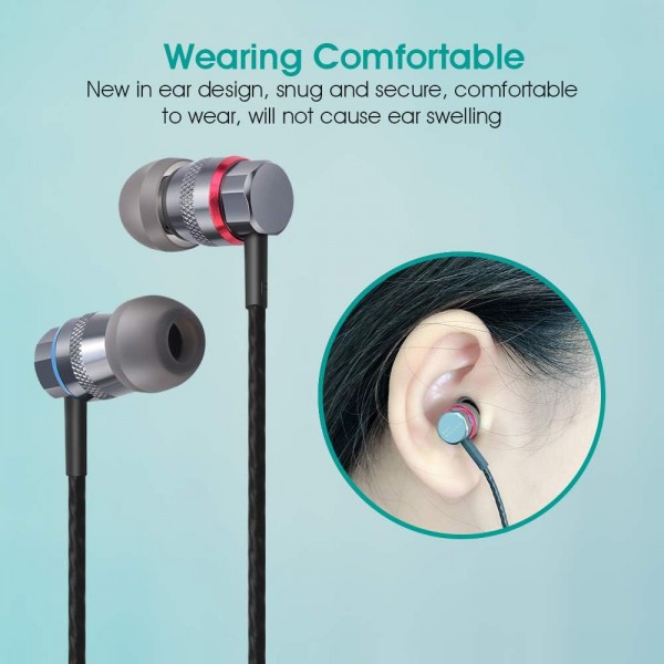 Samsung, Huawei, Xiaomi, iPhone 6/SE 및 모든 3.5mm 잭 장치와 호환되는 엉킴 방지 케이블 헤드셋이 장착된 Walkerfit HiFi 스테레오 딥 베이스 인이어 헤드폰(마이크 없음)