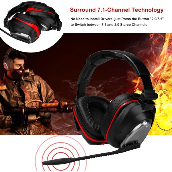 PS4,PS4 슬림 닌텐도 스위치 및 PC용 HUHD 2.4G 무선 게임용 헤드셋 Deep Bass 및 Rotating Metal Earcups Single