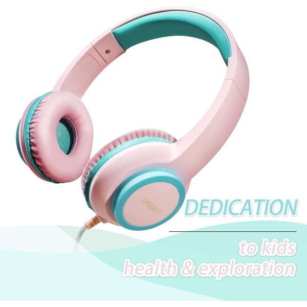 소녀 소년을위한 마이크가있는 DREATI Kids 헤드폰 PC/Mac/Android/Kindle/Tablet/iPad Pink Rose 용 3.5mm 잭이있는 유선 조절 식 헤드폰