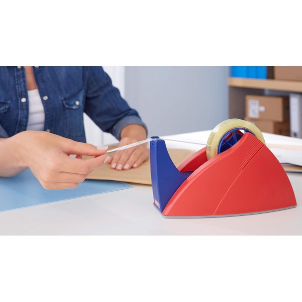 tesa® Easy Cut Professional - tesafilm®용 안정적인 테이블 디스펜서 - 대형 접착 필름 롤 처리용 - 레드/블루