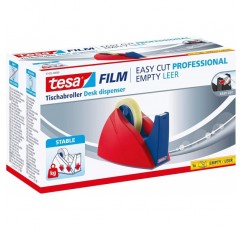 tesa® Easy Cut Professional - tesafilm®용 안정적인 테이블 디스펜서 - 대형 접착 필름 롤 처리용 - 레드/블루