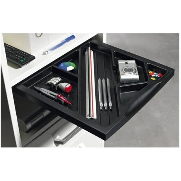 HETTICH 9037044 Systema Top 2000 사무용 필기구 풀아웃 세트 380mm 롤 컨테이너용 플라스틱 검정, 은색