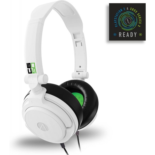 Stealth C6-50 스테레오 게임용 헤드셋 - XBox One 시리즈 S/X PS4/5 스위치 PC와 ​​호환되는 흰색 및 녹색 다중 플랫폼 강력한 40mm 스피커가 있는 접이식 접이식 3.5mm 잭 흰색/