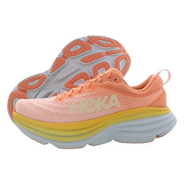 HOKA ONE ONE 본다이 8 여성 신발 사이즈 8, 색상: 쉘 코랄/피치 파르페
