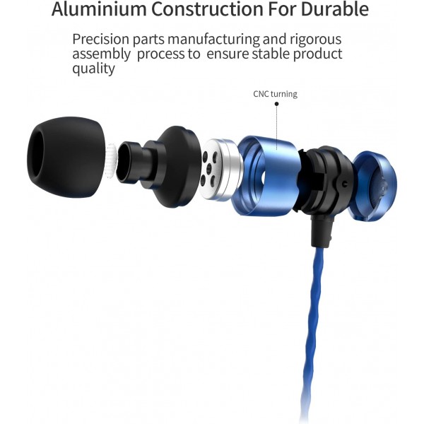 마이크가 없는 SoundMAGIC E50 유선 이어버드, 인이어 HiFi 이어폰, 소음 차단 헤드폰, 편안한 착용감, 블루 블루 케이블