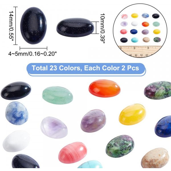 48pcs 타원형 보석 카보 숑 23 스타일 14x10mm 플랫 백 천연 합성 돔 카보 숑 에너지 스톤 캡 커버 구멍 없음 석영 크리스탈 카보 숑 25 Colors-50pcs-14x10x4 ~ 5mm