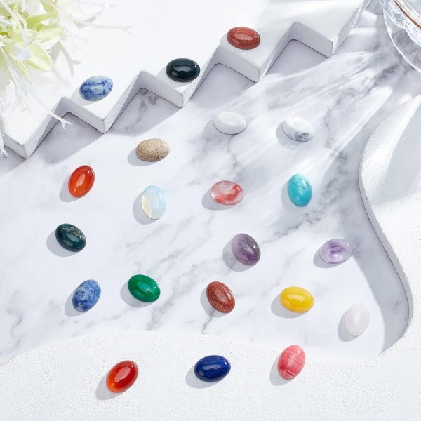 48pcs 타원형 보석 카보 숑 23 스타일 14x10mm 플랫 백 천연 합성 돔 카보 숑 에너지 스톤 캡 커버 구멍 없음 석영 크리스탈 카보 숑 25 Colors-50pcs-14x10x4 ~ 5mm