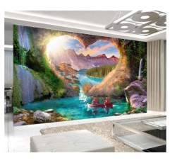 RAILONCH 5D 다이아몬드 페인팅, DIY 다이아몬드 페인팅 키트, 대형 하트 모양의 동굴 풍경 전체 드릴 다이아몬드 크리스탈 라인 석 자수 사진 거실 장식 벽 (50x120cm)