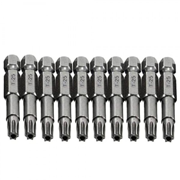 COMOK 10pcs 50mm 긴 1/4 인치 육각 섕크 T25 Torx 헤드 마그네틱 스크류 드라이버 비트 세트 보안 변조 방지 스타 6 포인트 스크루 드라이버 키트 도구