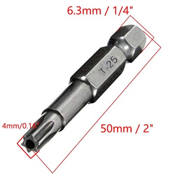 COMOK 10pcs 50mm 긴 1/4 인치 육각 섕크 T25 Torx 헤드 마그네틱 스크류 드라이버 비트 세트 보안 변조 방지 스타 6 포인트 스크루 드라이버 키트 도구