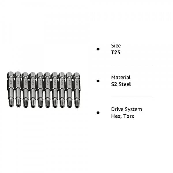 COMOK 10pcs 50mm 긴 1/4 인치 육각 섕크 T25 Torx 헤드 마그네틱 스크류 드라이버 비트 세트 보안 변조 방지 스타 6 포인트 스크루 드라이버 키트 도구