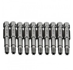 COMOK 10pcs 50mm 긴 1/4 인치 육각 섕크 T25 Torx 헤드 마그네틱 스크류 드라이버 비트 세트 보안 변조 방지 스타 6 포인트 스크루 드라이버 키트 도구