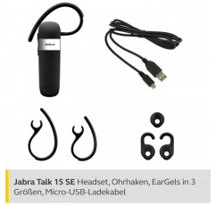 Jabra Talk 15 SE Mono Bluetooth 헤드셋 - 헤드셋 - 마이크가 내장된 프리미엄 무선 단일 이어폰, 미디어 스트리밍 및 최대 7시간 통화 - Black Black Talk 15