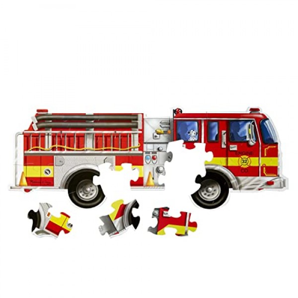 Melissa & Doug 소방차 점보 직소 바닥 퍼즐(24개, 길이 4피트) 3세 이상 어린이를 위한 긴급 차량 대형 바닥 퍼즐 - FSC 인증 재료