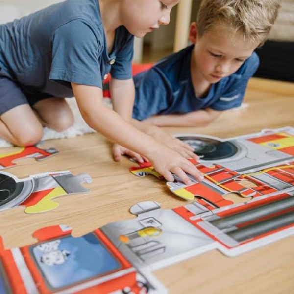 Melissa & Doug 소방차 점보 직소 바닥 퍼즐(24개, 길이 4피트) 3세 이상 어린이를 위한 긴급 차량 대형 바닥 퍼즐 - FSC 인증 재료
