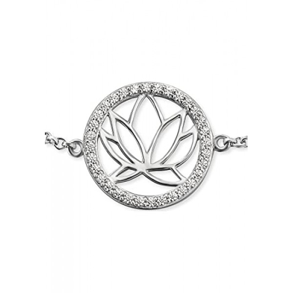 Engelsrufer ERB-Lotus-ZI 여성용 연꽃 펜던트 팔찌 925 스털링 실버 지르코니아 스톤으로 장식 랍스터 걸쇠 길이 19 cm, 실버 실버 지르코니아, 큐빅 지르코니아