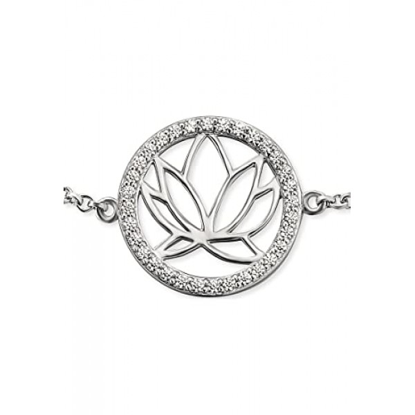 Engelsrufer ERB-Lotus-ZI 여성용 연꽃 펜던트 팔찌 925 스털링 실버 지르코니아 스톤으로 장식 랍스터 걸쇠 길이 19 cm, 실버 실버 지르코니아, 큐빅 지르코니아