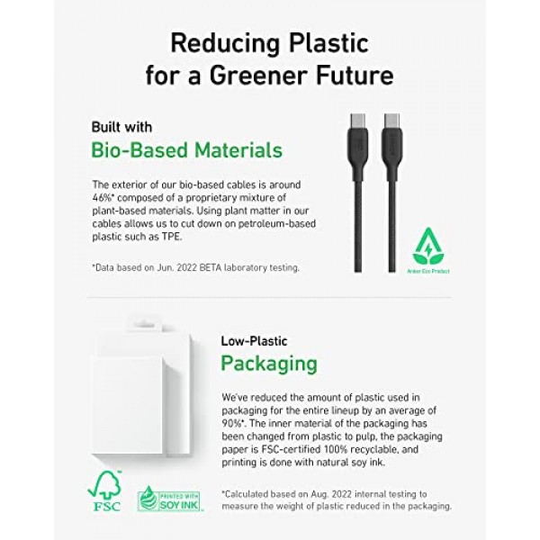 Anker USB C-C 충전기 케이블(240W, 6피트), iPhone 15/15 Plus/ 15 Pro/ 15 Pro Max, MacBook Pro 2020, iPad Pro 2020, iPad Air 4, Samsung Galaxy S23(팬텀 블랙)용 바이오 브레이드