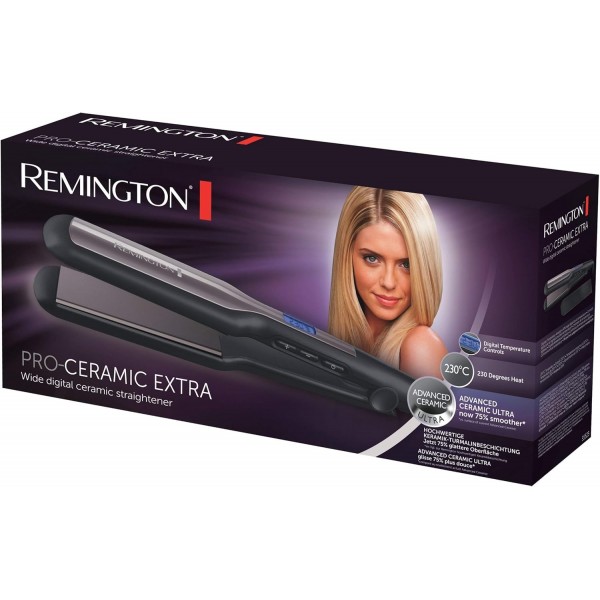 Remington 스트레이트닝 아이언 와이드 Pro-Ceramic Extra (특히 굵고 곱슬거리고 곱슬거리고 매우 긴 모발을 위한 엑스트라 와이드 45mm 스타일링 플레이트) LCD 디스플레이, 15