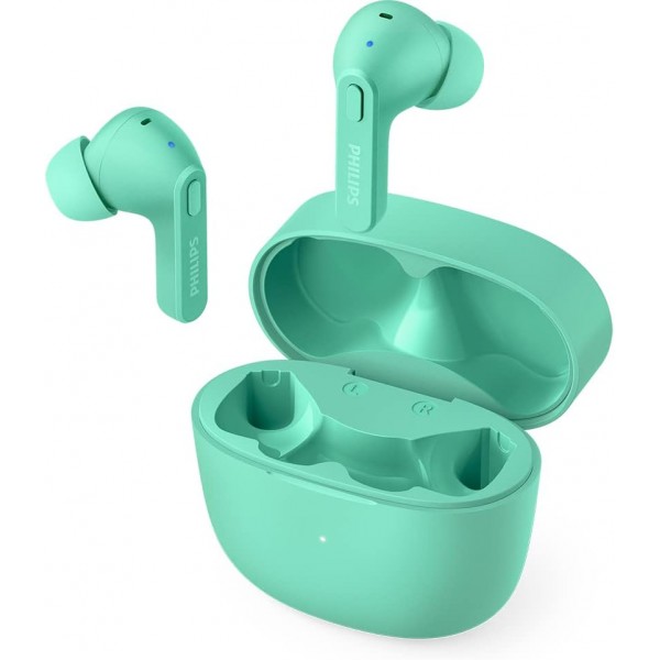 PHILIPS 블루투스 트루와이어리스 헤드폰 마이크 포함/땀 방지, 인이어, 18시간 재생, 클래식 디자인, 편안한 착용감/무선 헤드폰/ TAT2206GR/00, 그린