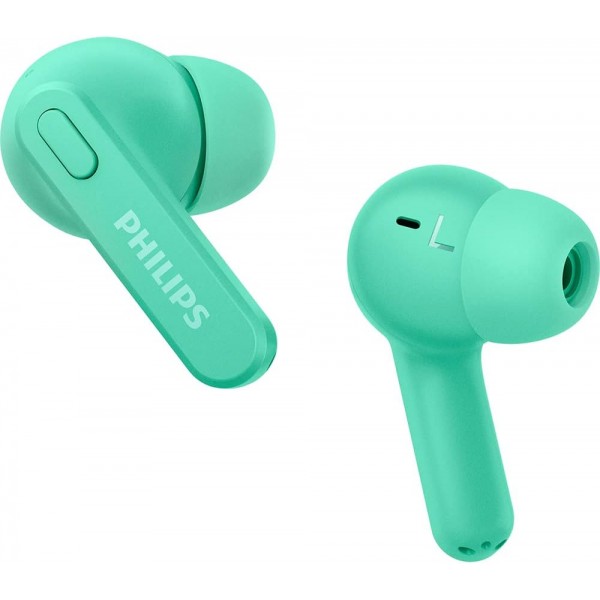 PHILIPS 블루투스 트루와이어리스 헤드폰 마이크 포함/땀 방지, 인이어, 18시간 재생, 클래식 디자인, 편안한 착용감/무선 헤드폰/ TAT2206GR/00, 그린