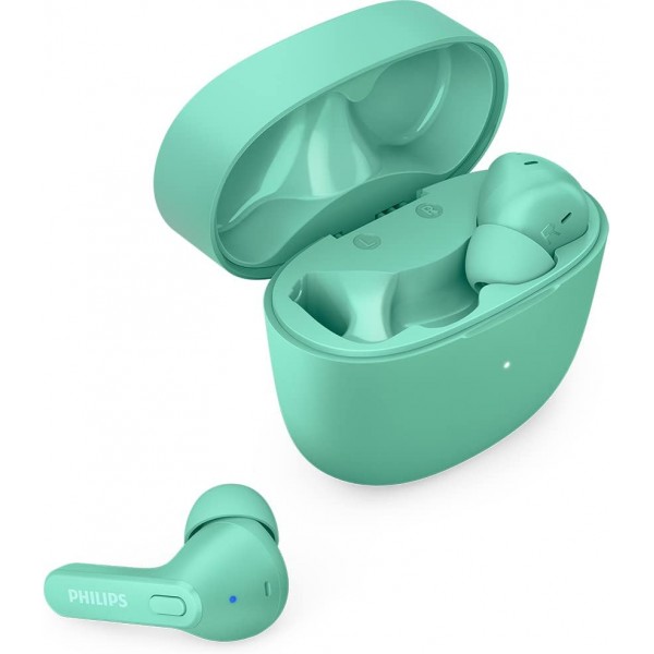 PHILIPS 블루투스 트루와이어리스 헤드폰 마이크 포함/땀 방지, 인이어, 18시간 재생, 클래식 디자인, 편안한 착용감/무선 헤드폰/ TAT2206GR/00, 그린