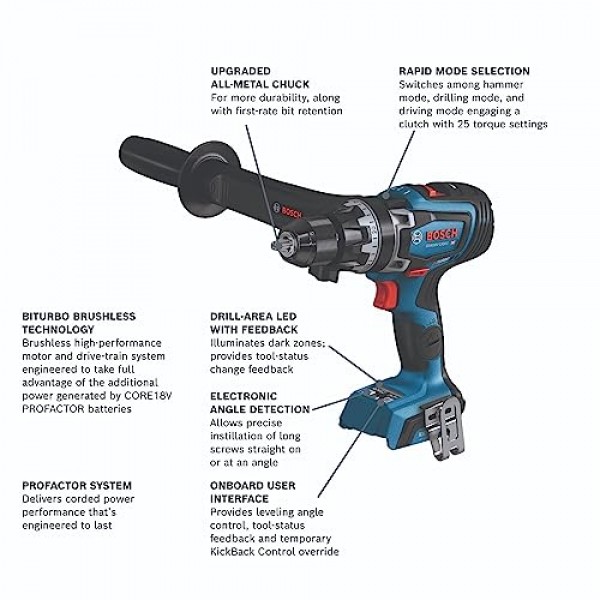 BOSCH GSB18V-1330CN PROFACTOR™ 18V 연결 가능 1/2인치 해머 드릴/드라이버(베어 툴)