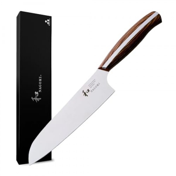 [NAGOMI] 7인치 고기, 생선, 야채용 만능칼 | 인체공학적 손잡이가 있는 전문가 품질의 일본산 SANTOKU 식칼 | 스테인레스 스틸 울트라 샤프 | 선물 상자